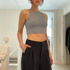 Blush Mark High Neck Crop Tank Top in Blue Grey